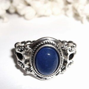 Blue and Silver Ring Boho Style Adjustable Size Stretch Band Woman Jewelry C185
